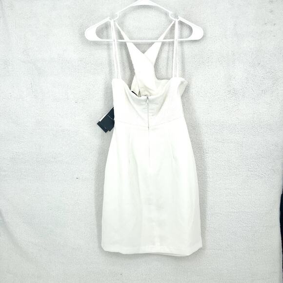 Halston Dress Women Size 2 Mini White Halter Neck Cross Front Diletta Sequin NEW - Picture 5 of 5